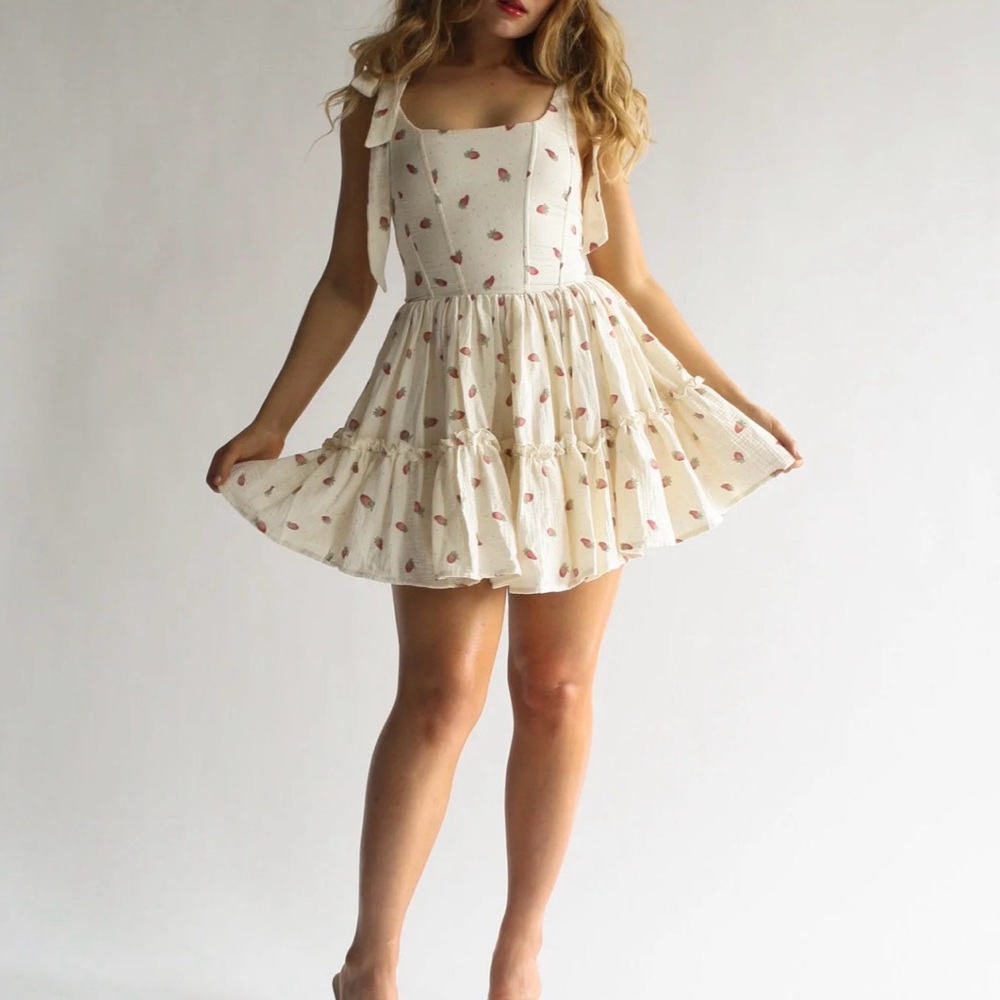 NWT Wild Rose & Willow Cream Mini Dress with strawberry print
